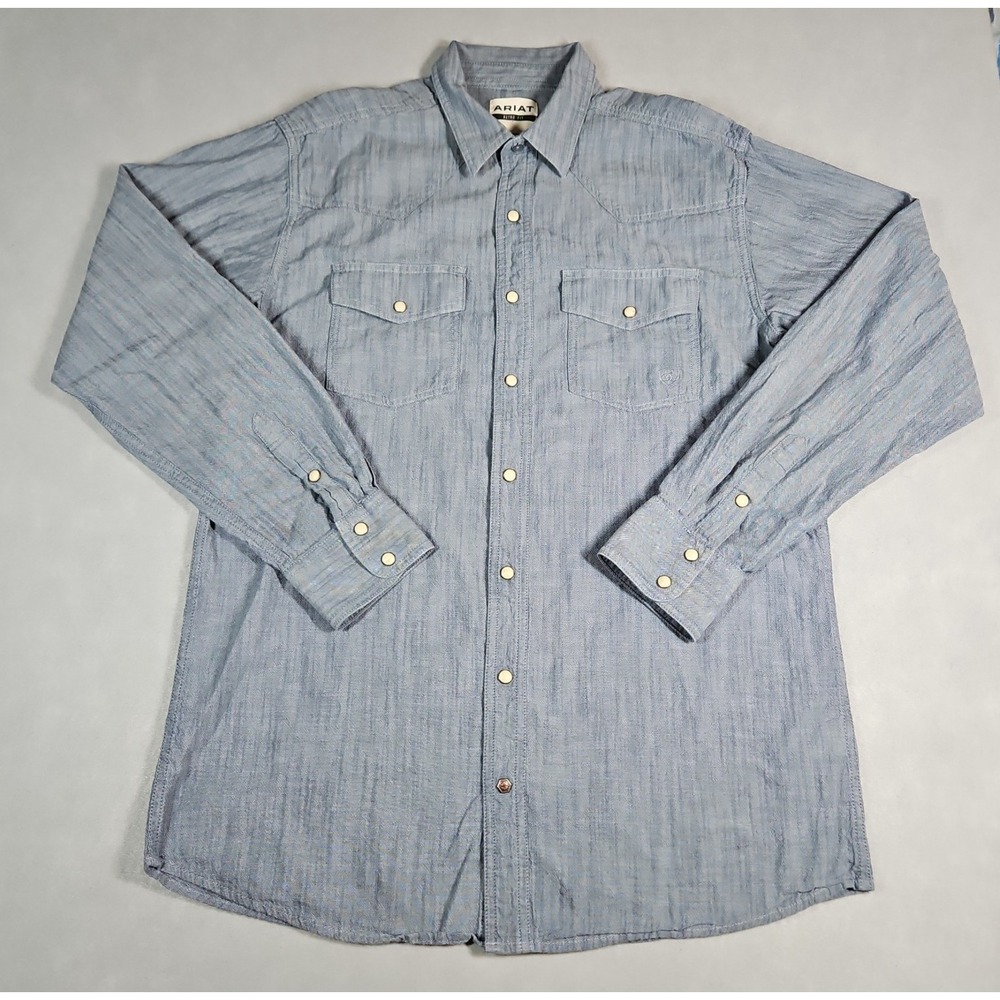 Ariat Mens Blue Retro Fit Snap Front Long Sleeve Western Shirt Size Large Tall